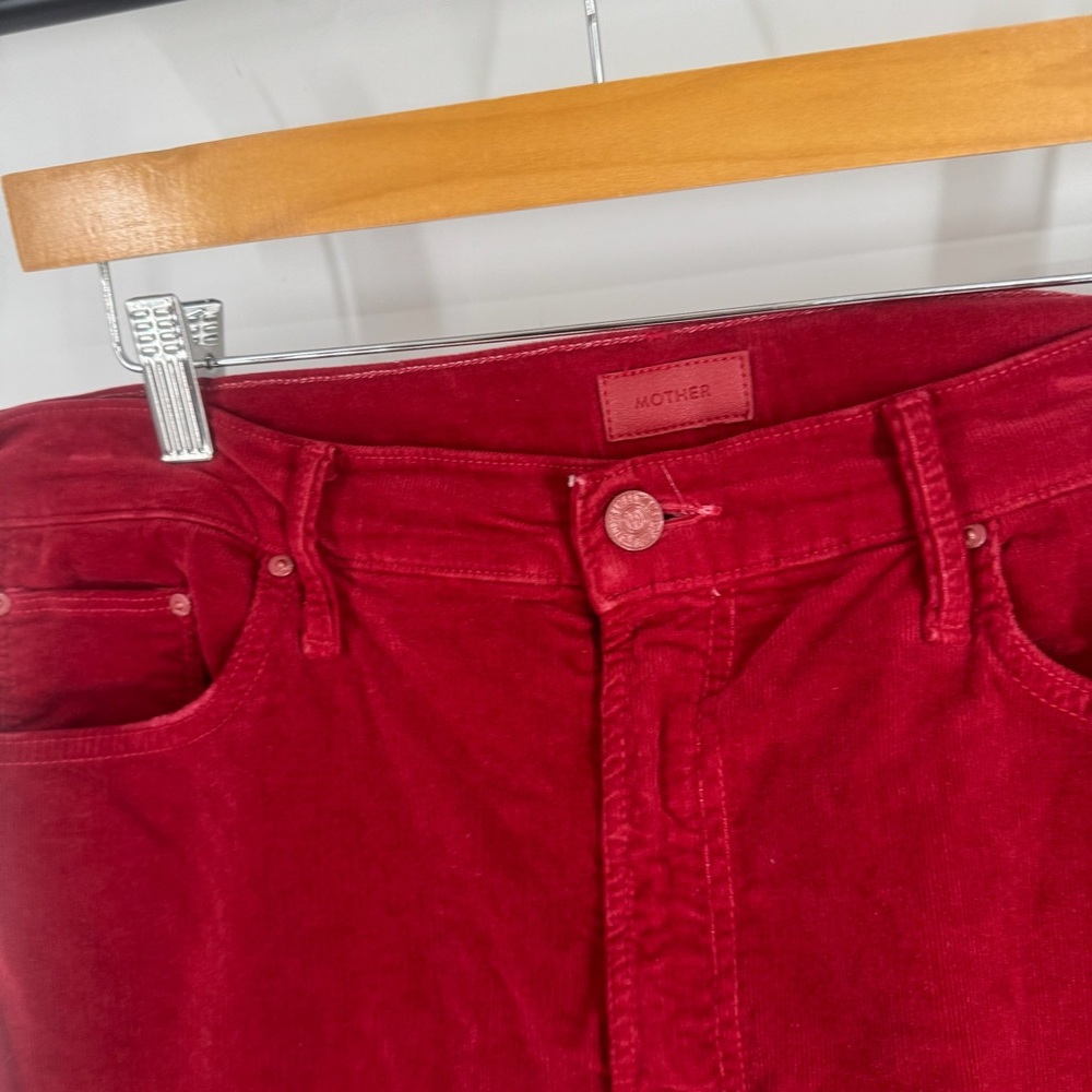 MOTHER Insider Crop Step Fray Red Corduroy Raw Hem Straight Leg Pants - Picture 5 of 6